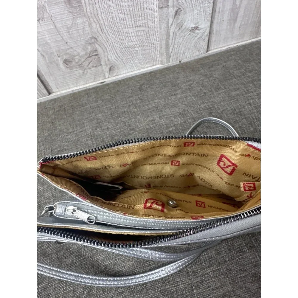 Stone Mountain Metallic Silver Crossbody Bag With Adjustable Strap & Card Slots - Picture 7 of 12